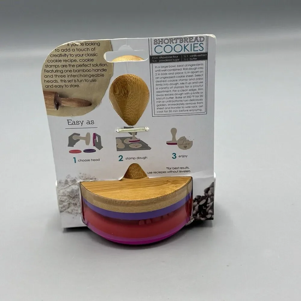 Core Kitchen Cookie Stamp Bamboo Handle 3 Interchangable Silicone Heads